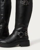 Tall buckle knee-high boots for women