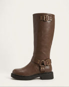 Tall buckle knee-high boots in cedar brown for women