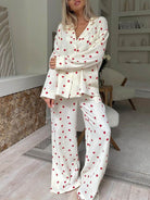 Heart print pajama set in white for women