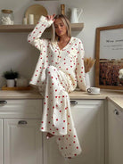Heart print pajama set in white for women