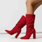 Suede-look block heel mid-calf slouch boots for women