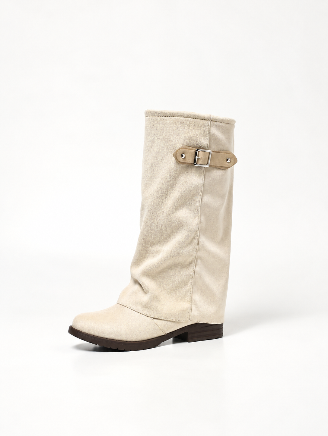 Wide calf fold-over suede-look boots for women