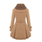 Belted peplum coat with faux fur collar for women