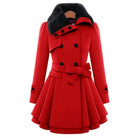 Belted peplum coat with faux fur collar in red for women