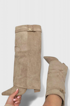 Fold-over knee-high boots women