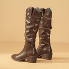 Pointed toe knee-high western slouch boots for women
