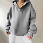 Oversized V-neck fleece hoodie for women