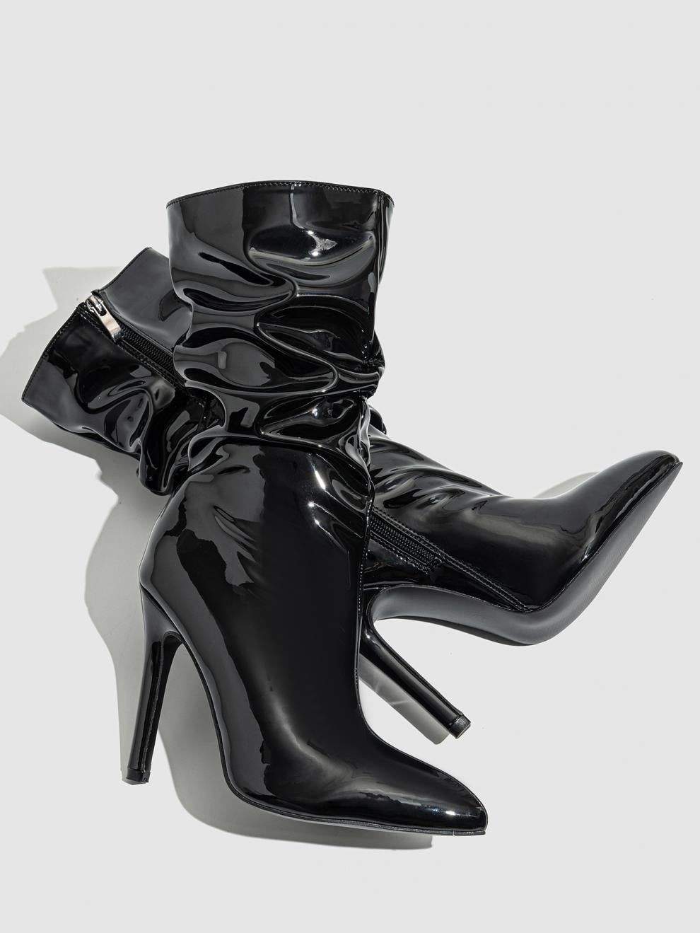 Patent stiletto slouch boots for women