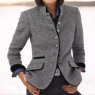 Stand collar blazer with piping for women