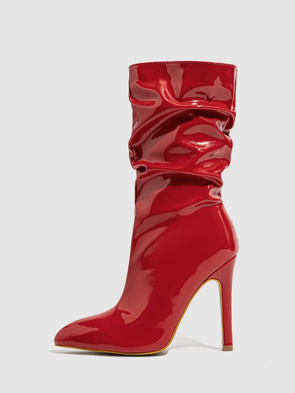 Patent stiletto slouch boots for women