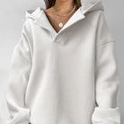 Oversized V-neck fleece hoodie for women