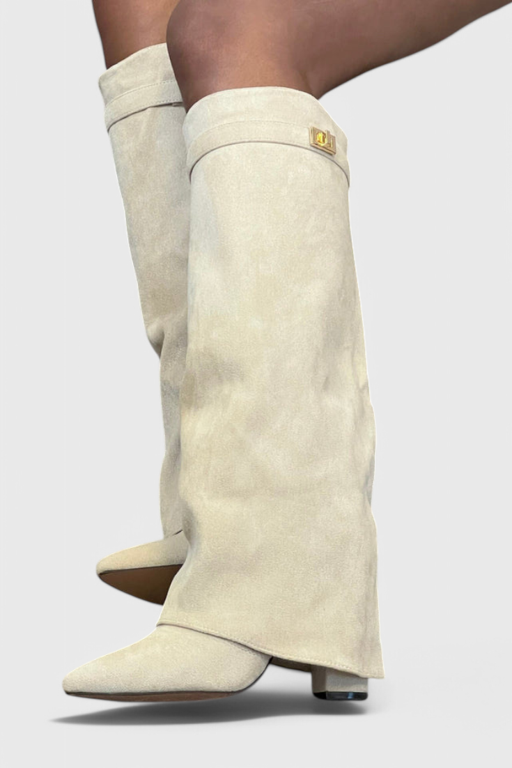 Fold-over knee-high boots women