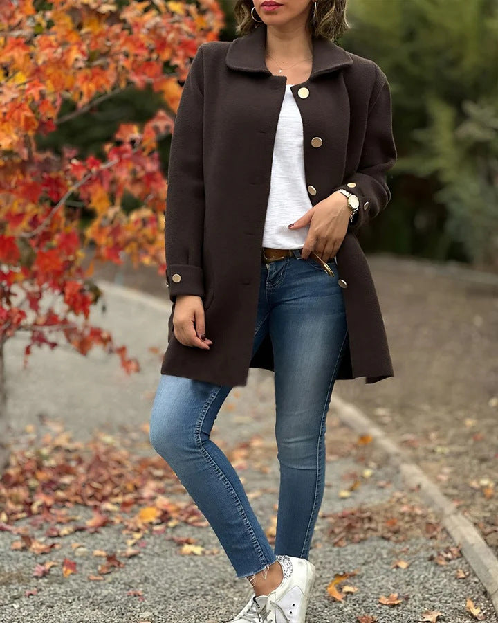 Oversized button-front coat for women
