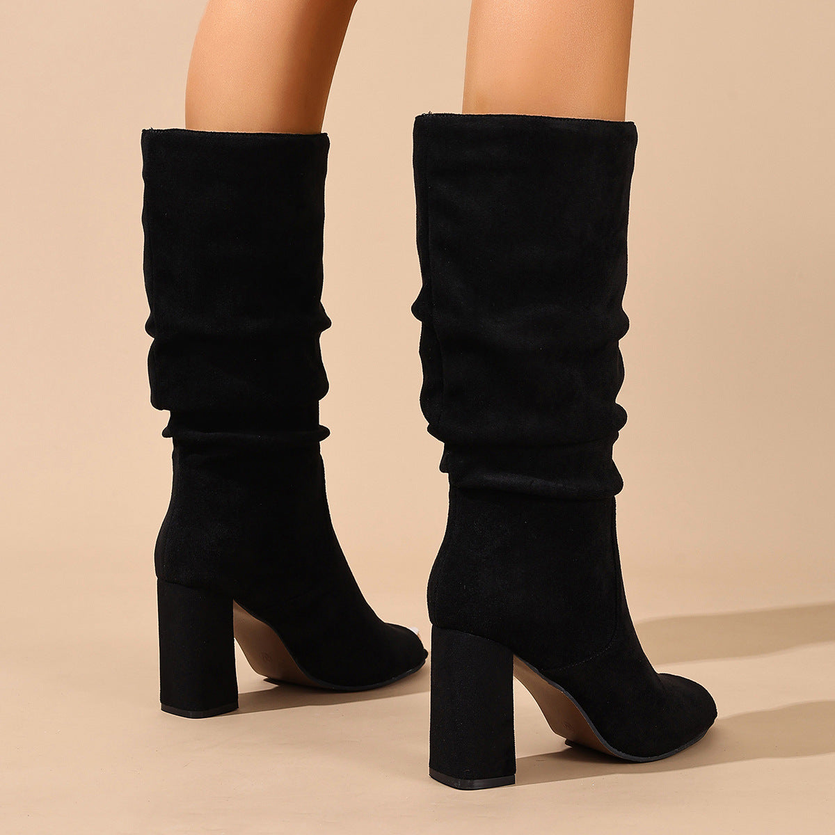 Peep-toe suede-look slouch boots for women