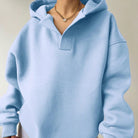Oversized V-neck fleece hoodie for women