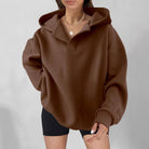 Oversized V-neck fleece hoodie for women