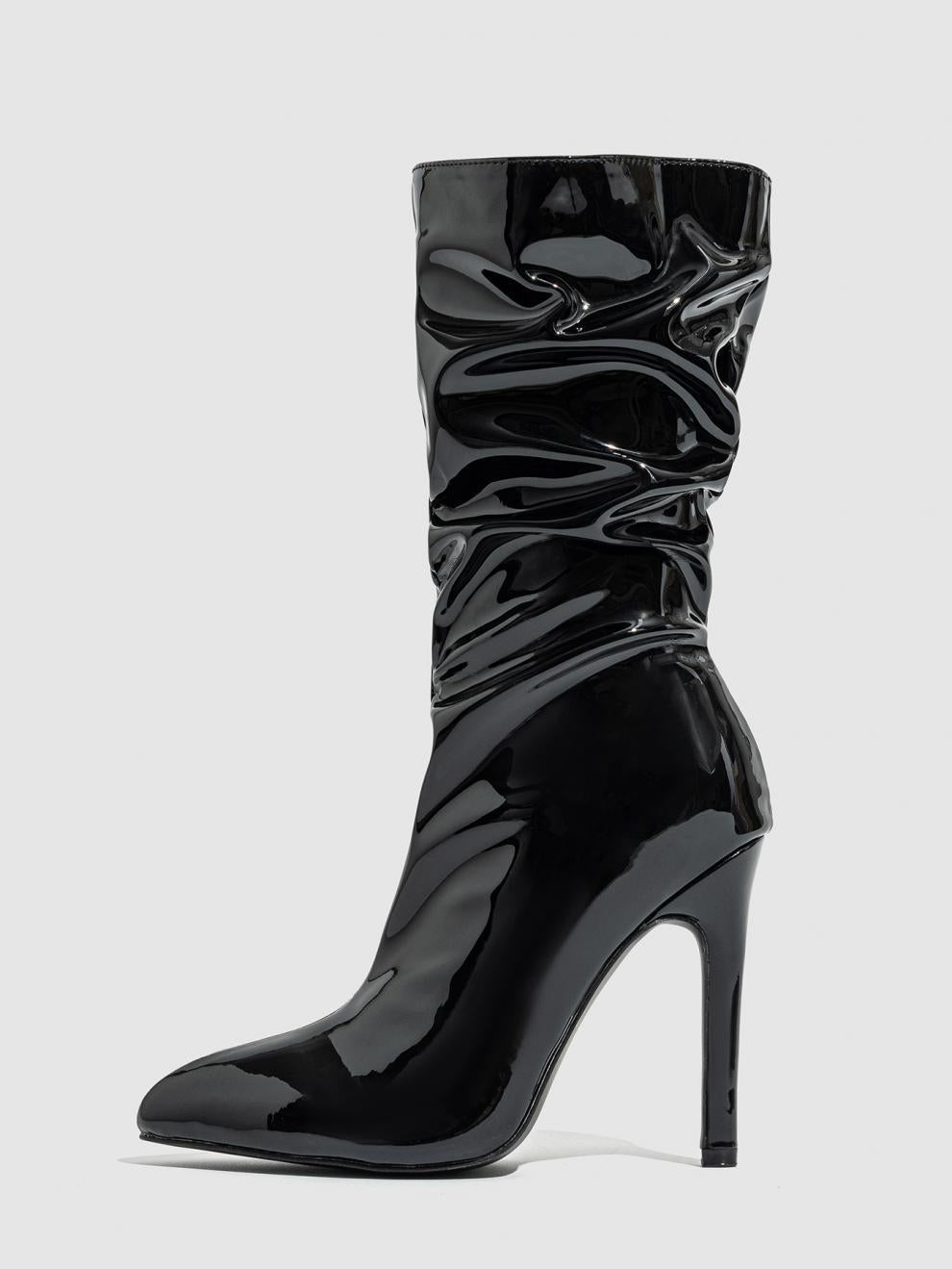 Patent stiletto slouch boots for women