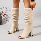 Peep-toe suede-look slouch boots for women