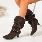 Slouchy mid-calf kitten heel boots for women