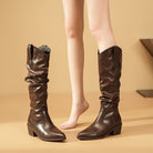 Pointed toe knee-high western slouch boots for women