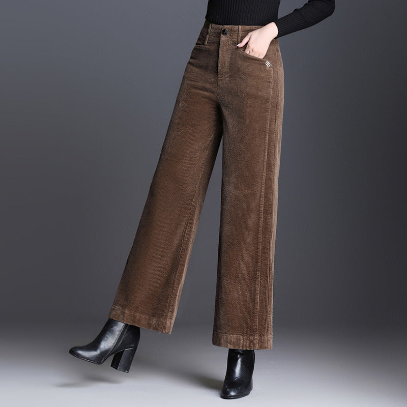High waist wide leg corduroy trousers for women