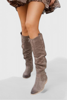 Suede-look wide calf riding boots for women