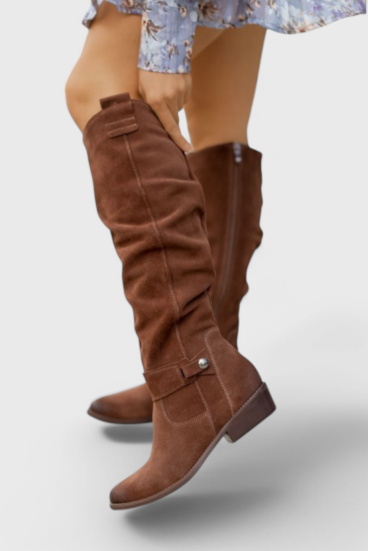 Suede-look wide calf riding boots for women