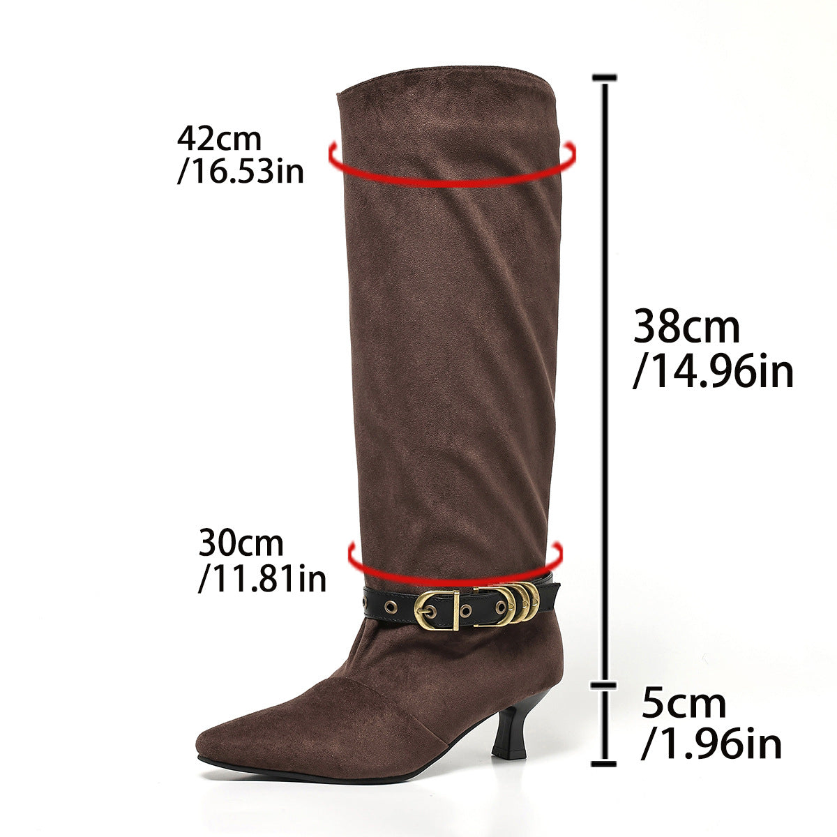 Slouchy mid-calf kitten heel boots for women