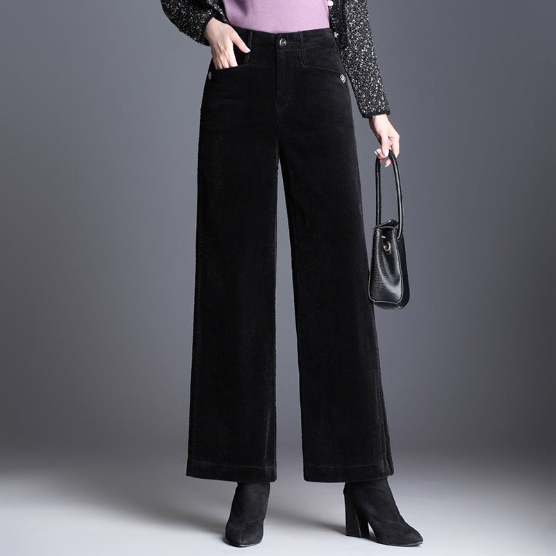 High waist wide leg corduroy trousers for women