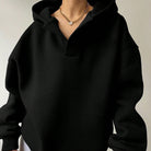 Oversized V-neck fleece hoodie for women