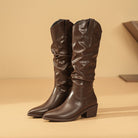 Pointed toe knee-high western slouch boots for women