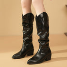 Pointed toe knee-high western slouch boots for women