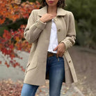 Oversized button-front coat in brown for women