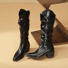 Pointed toe knee-high western slouch boots for women