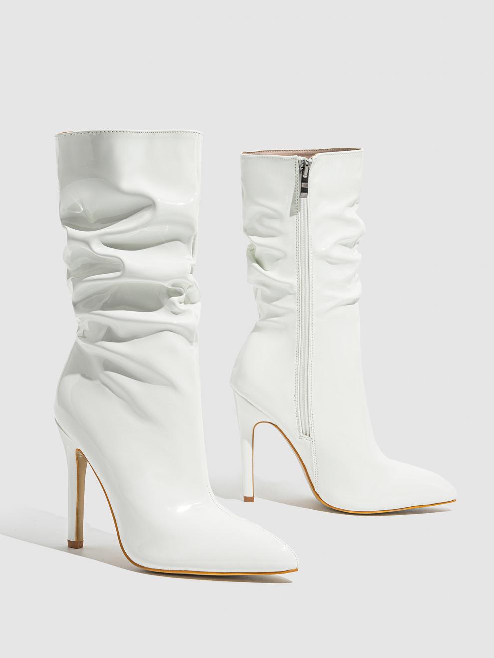 Patent stiletto slouch boots for women
