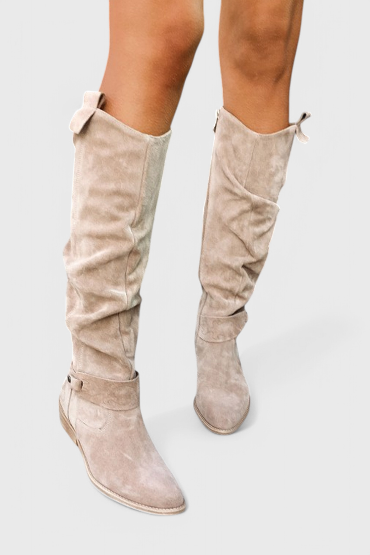 Suede-look wide calf riding boots for women