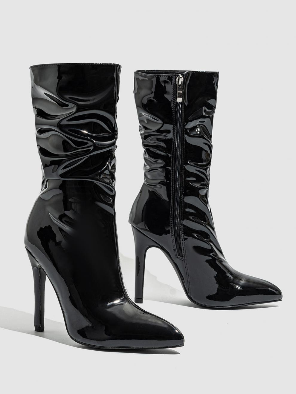 Patent stiletto slouch boots for women