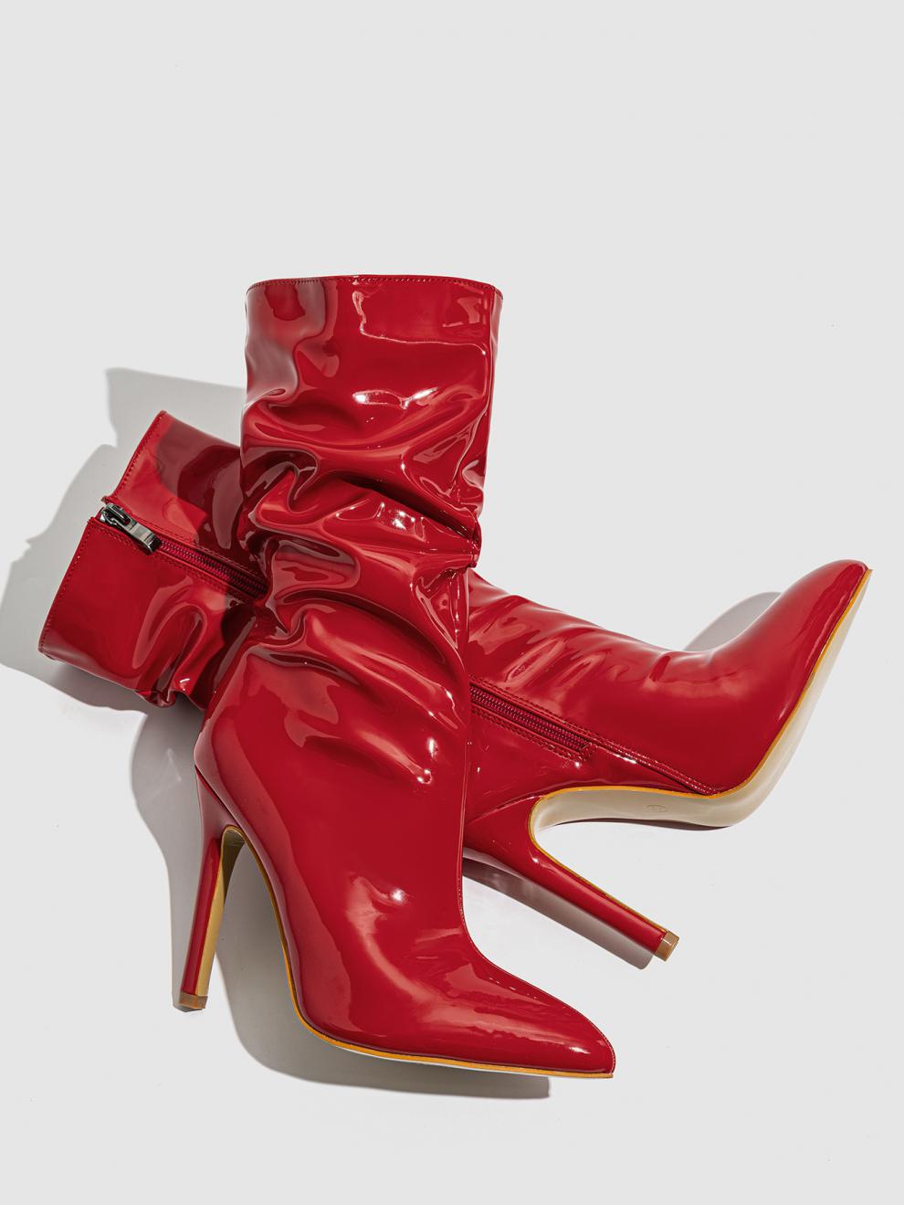 Patent stiletto slouch boots for women