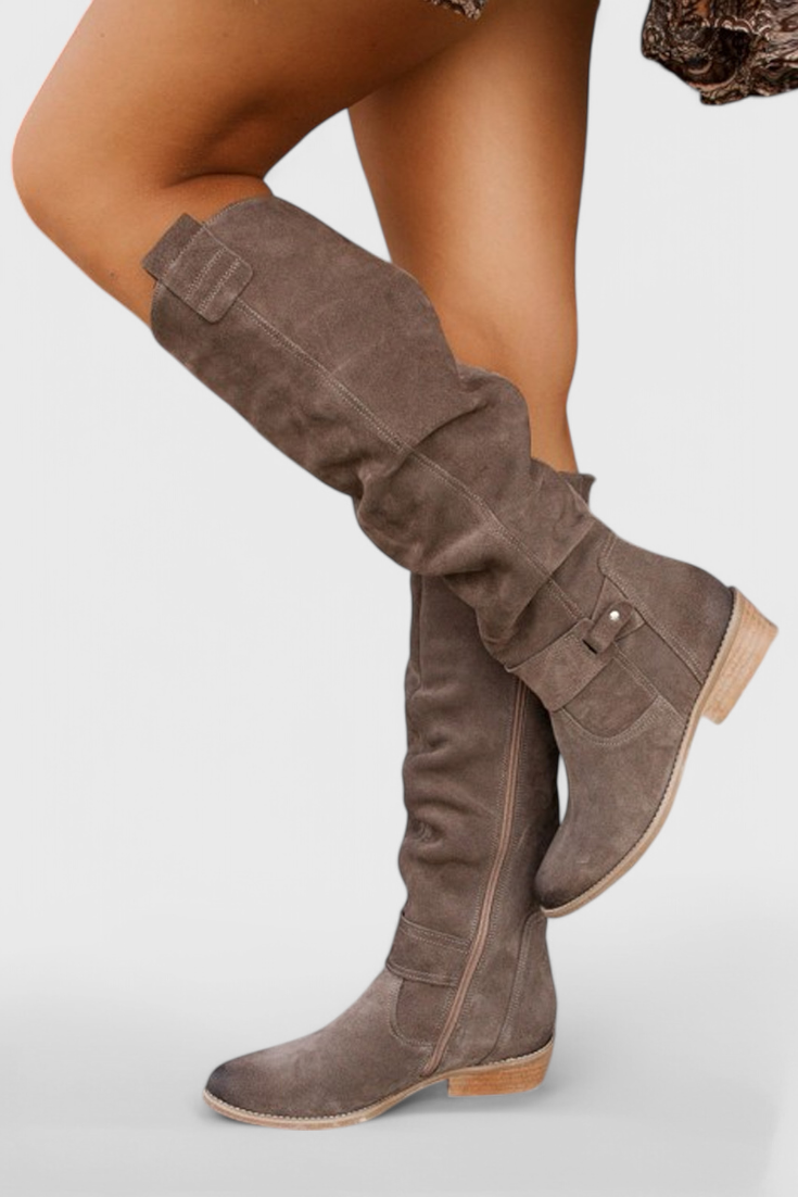 Suede-look wide calf riding boots for women