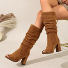 Peep-toe suede-look slouch boots for women