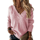 Oversized ribbed trim V-neck knit sweater for women