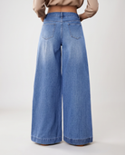 Button front wide leg jeans for women