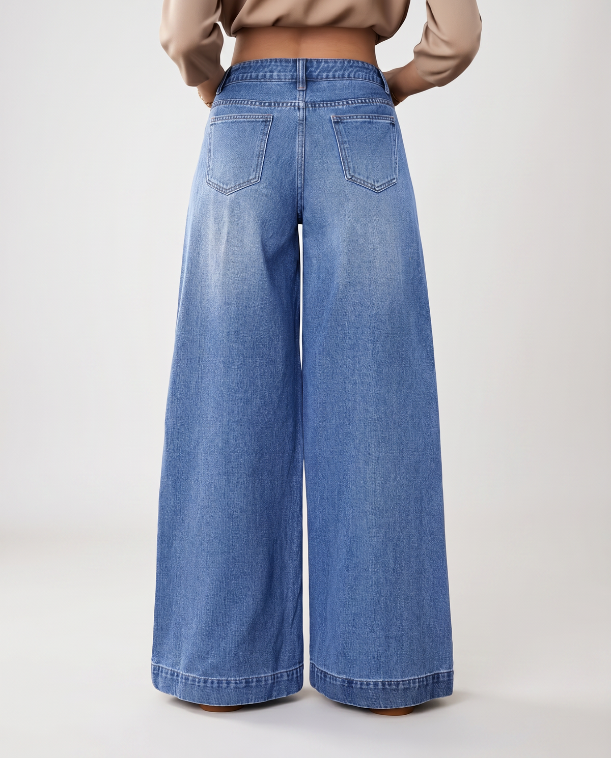 Button front wide leg jeans for women