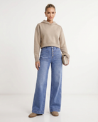 Button front wide leg jeans for women