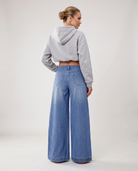 Button front wide leg jeans for women