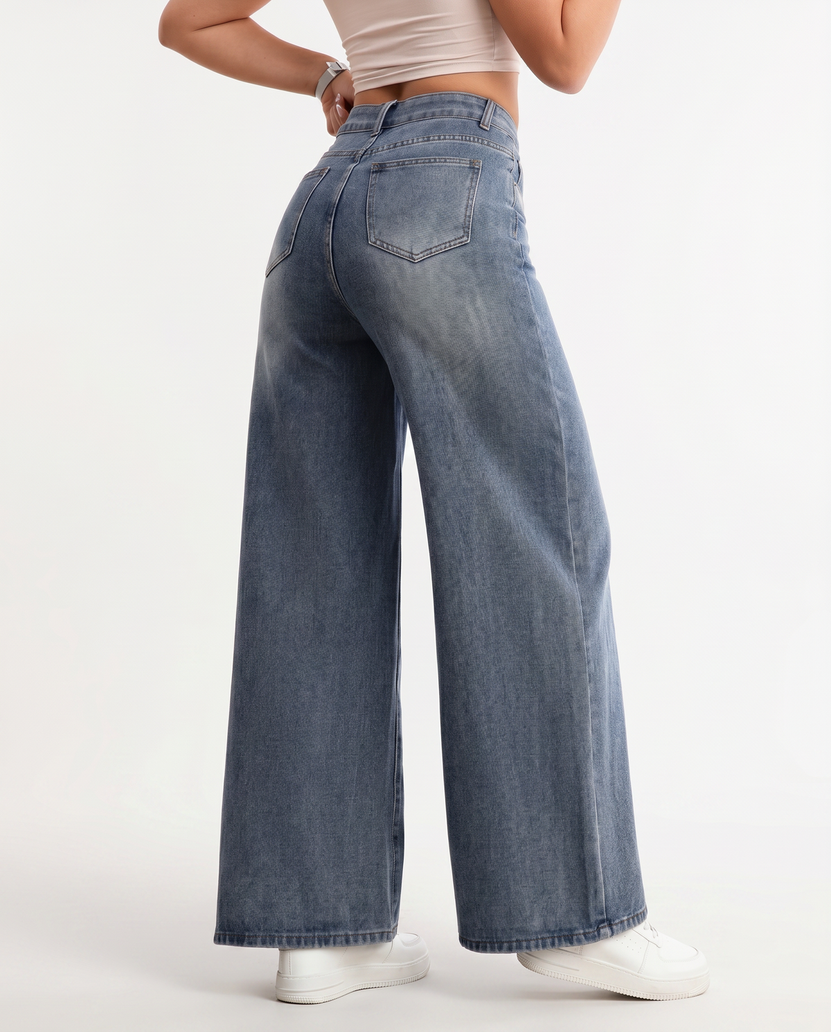 Drawstring wide leg jeans for women