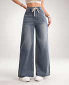 Drawstring wide leg jeans for women