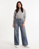 Drawstring wide leg jeans for women