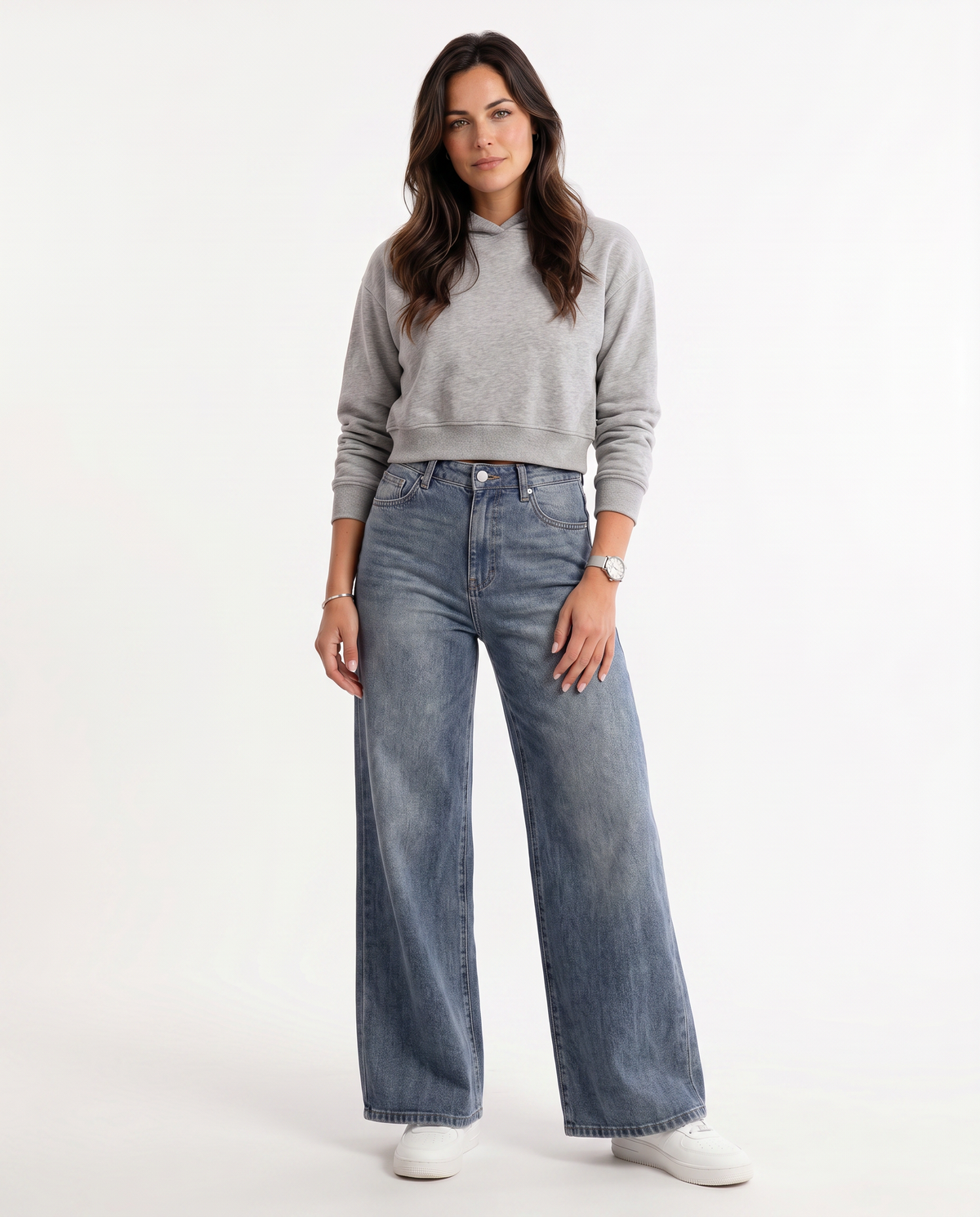 Drawstring wide leg jeans for women