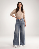 Drawstring wide leg jeans for women